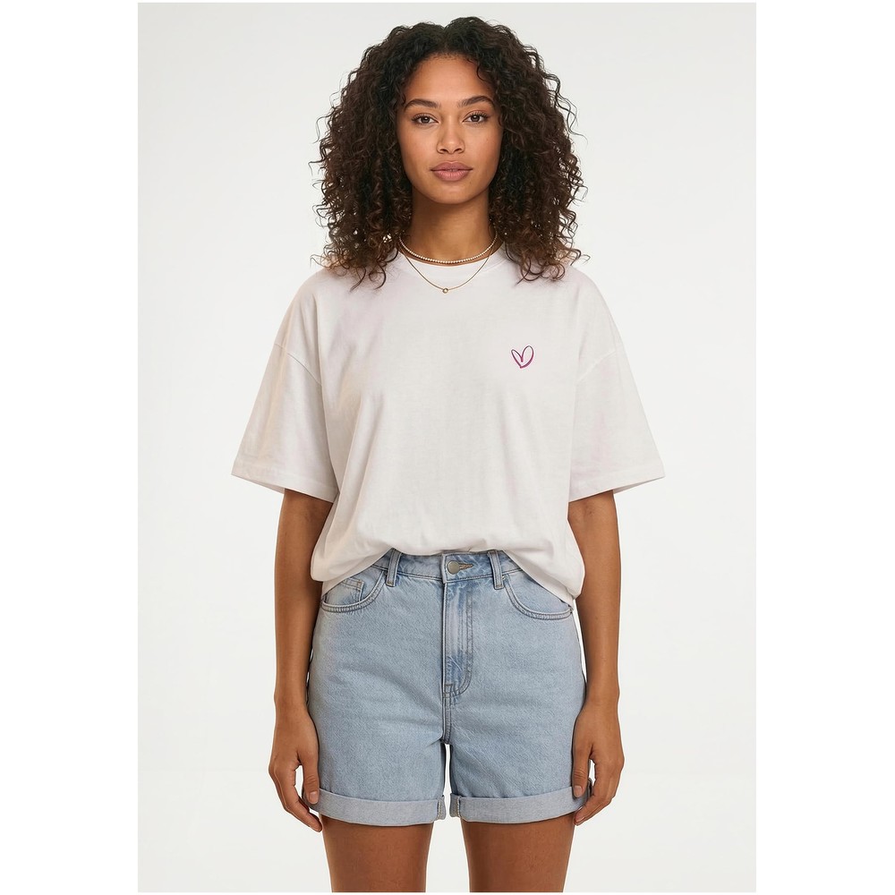 Urban Classics - Rainbow Heart Logo Loose Dames Tshirt - Wit